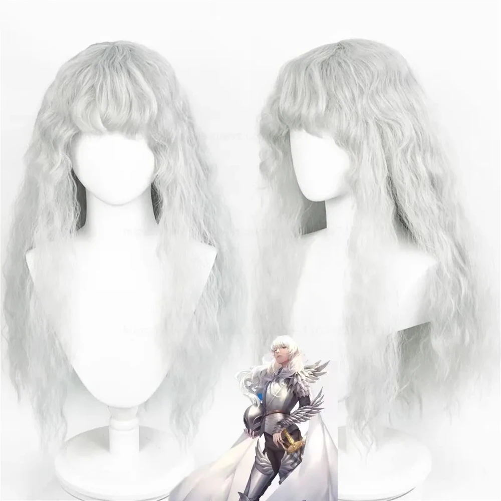 

Griffith Cosplay Wig Silver Grey Curly Wavy Long Heat Resistant Synthetic Hair Wigs + Wig Cap