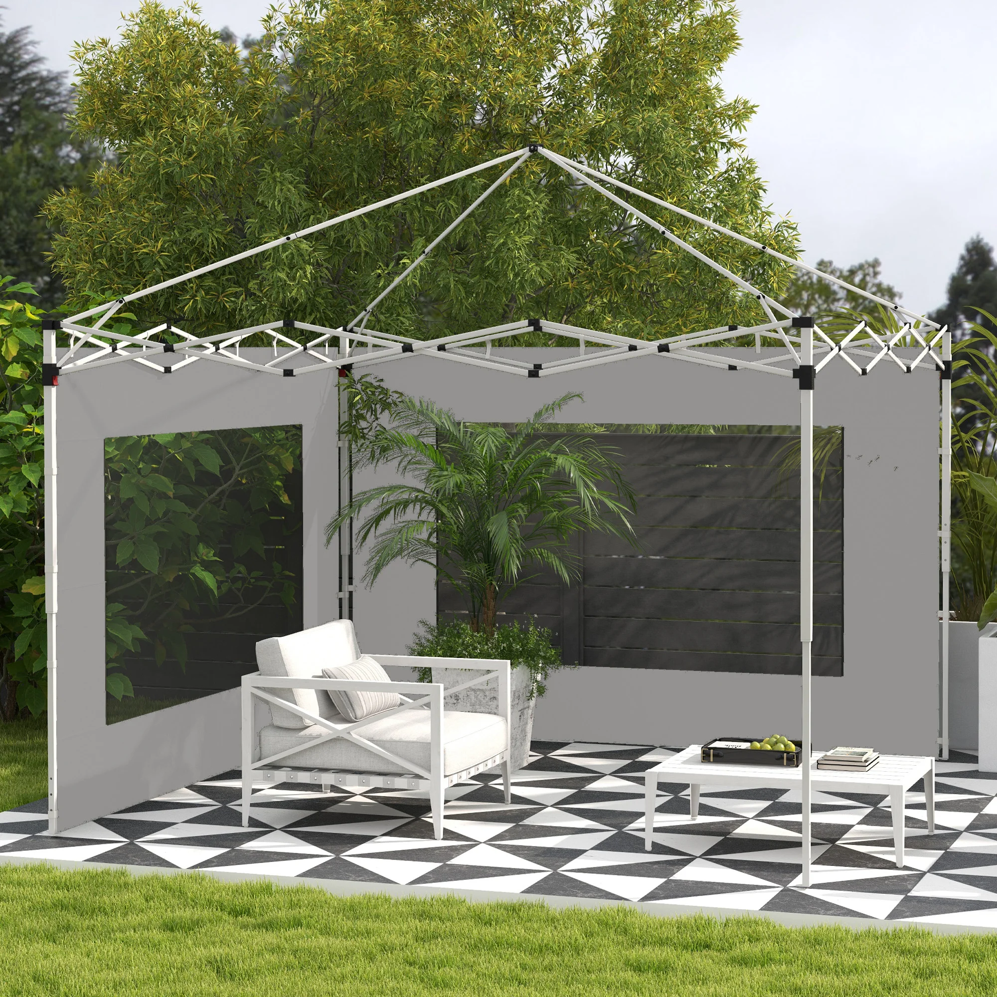Set of 2 tent side panels, 295x195 cm gazebo, replacement fabric walls for 6x3 or 3x3 m gazebo, grey