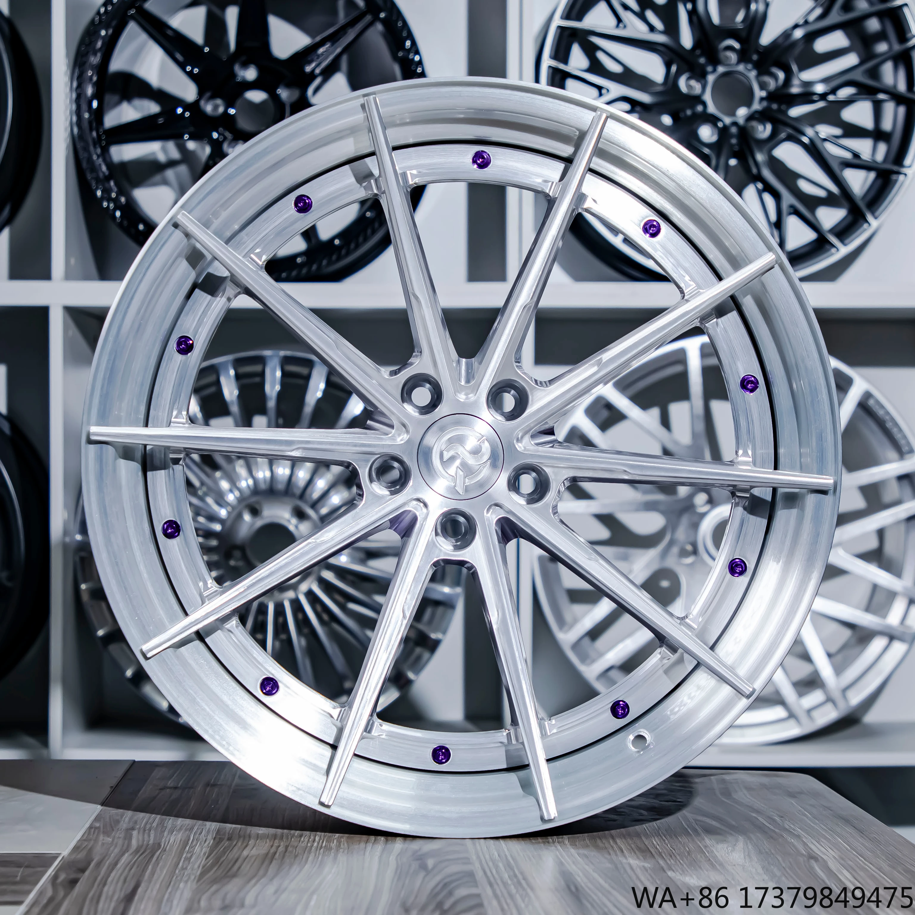 

Passenger Wheels 2-piece for Brushed Face and Brushed Dual Step Barrel and Polished Purple Bolt Forged Wheels for M3