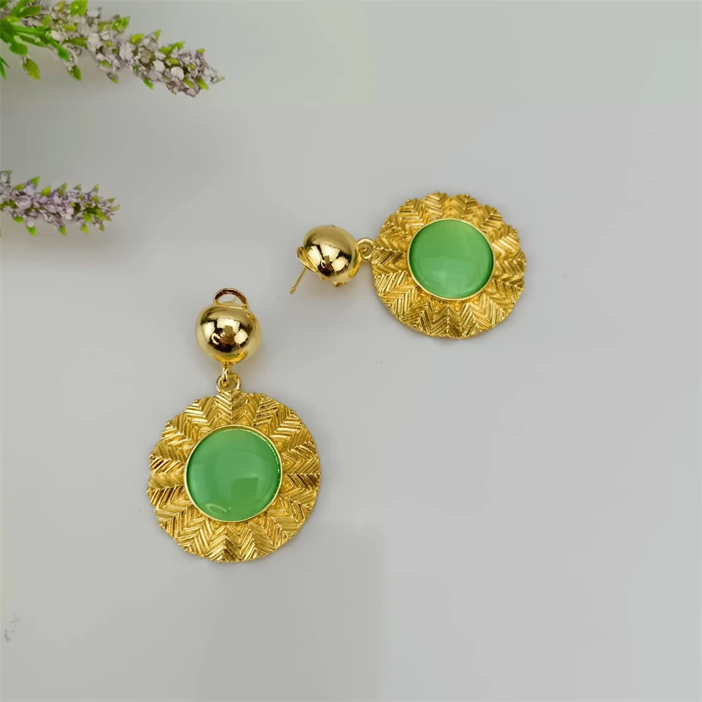 EMMA الفاخرة دبي نيجيريا مجموعات مجوهرات الزفاف 4 قطع الزفاف الأخضر حجر عباد الشمس قلادة مجموعات للنساء مجموعات مجوهرات الحفلات