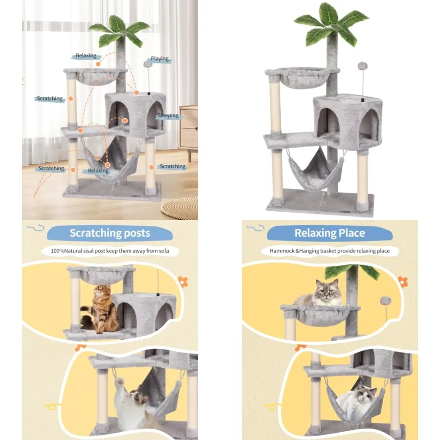 

Cat Tree Cat Tower Condo with Sisal Scratching Post for Indoor Cats Tree Furniture with Hammock Perch and Kitten Ball Toys, Mul
