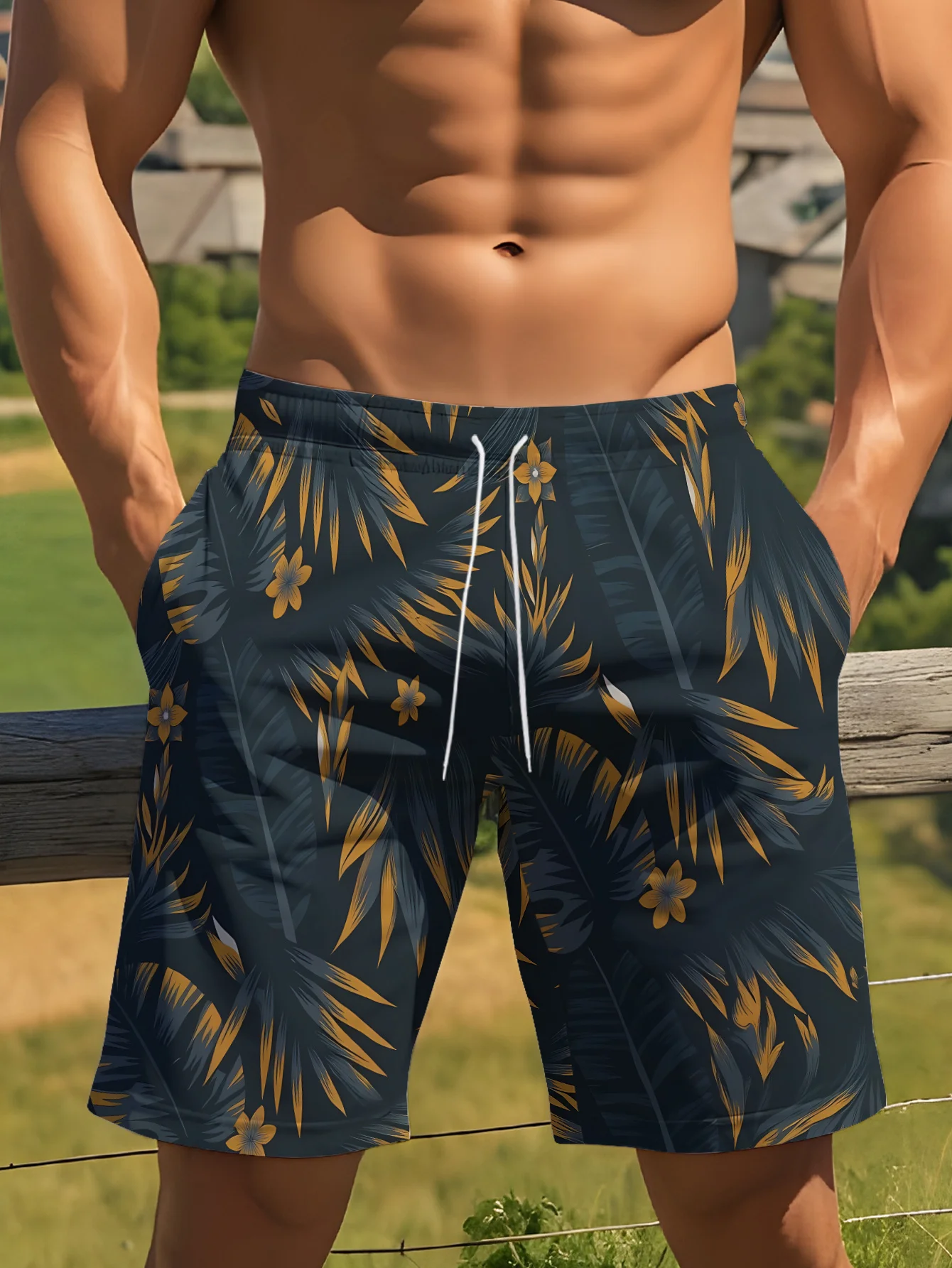 

Mens Mushroom Floral Print Quick Dry Drawstring Waist Beach Shorts Swim Trunks 2026