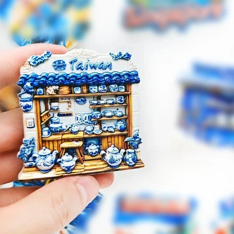 Taiwan Blue and White Porcelain Refrigerator Stickers Three-dimensional Magnetic Stickers Travel Souvenirs Cute Home Decoration