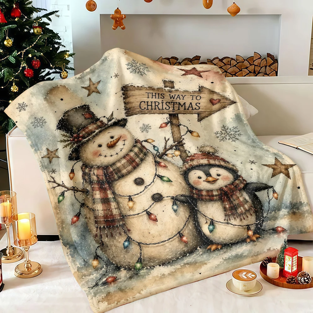 Cute Illustration Large Size Fluffy Breathable Christmas Bed Blanket Ideal for Wedding Anniversary Presents Couples