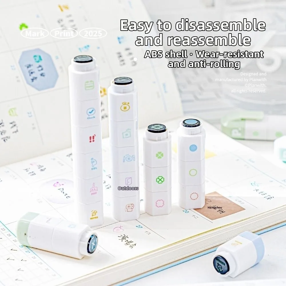 Cute Cartoon To Do List Journal Stamp Detachable Self-ink Seal Pen Portable 6 Patterns Diary Seal Kids Gift School Stationery