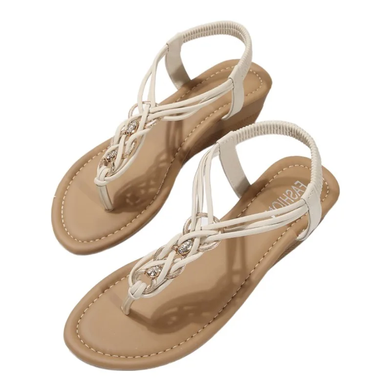 Casual Clip Toe Women Flat Sandals Crystal Wedges Flip Flops Shoes Woman 2025 Trend Summer Comfort Dress Bohemian Slides Mujer