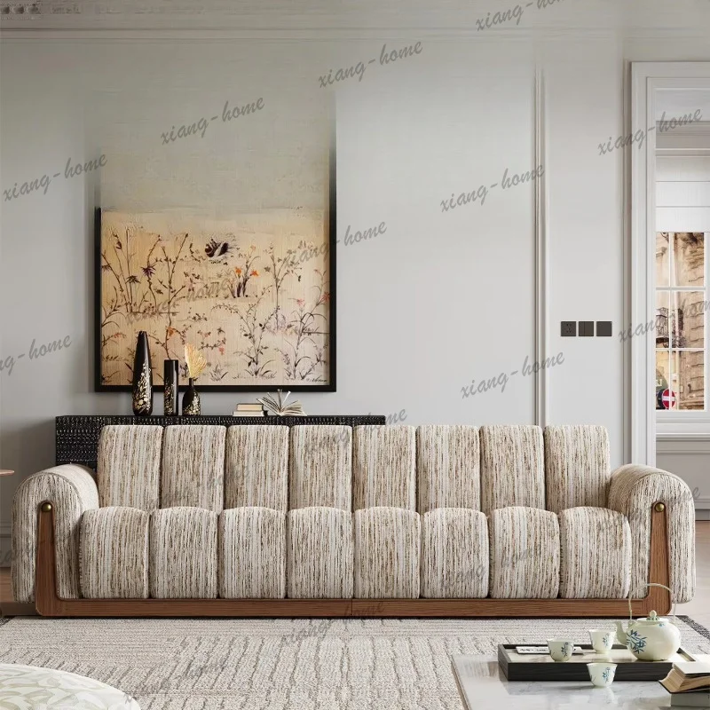 YJ French retro solid wood straight row one-character sofa size apartment living room home
