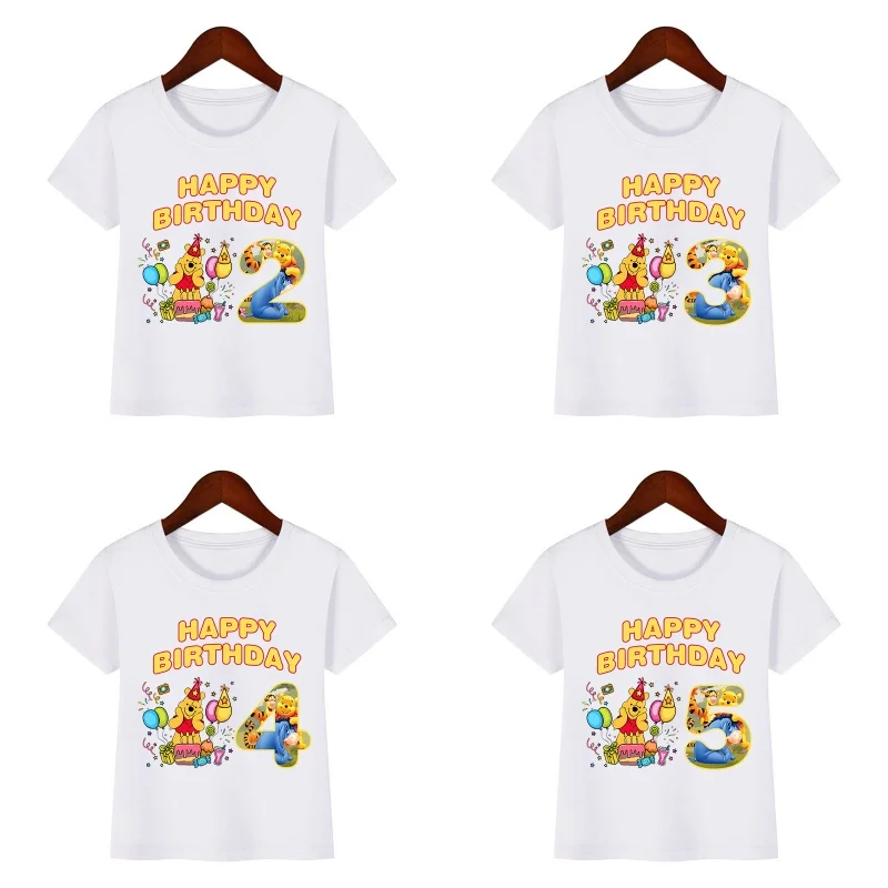 Winnie the Pooh Cute Bear Print Cartoon Girls Clothes 1 2 3 4 5 6 7 8 9 Years Birthday Kids T shirt Baby Boys Children T-Shirt