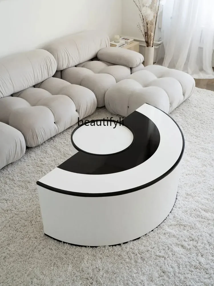 

Italian semi-circular coffee table simple light luxury modern living room special-shaped large storage space small table