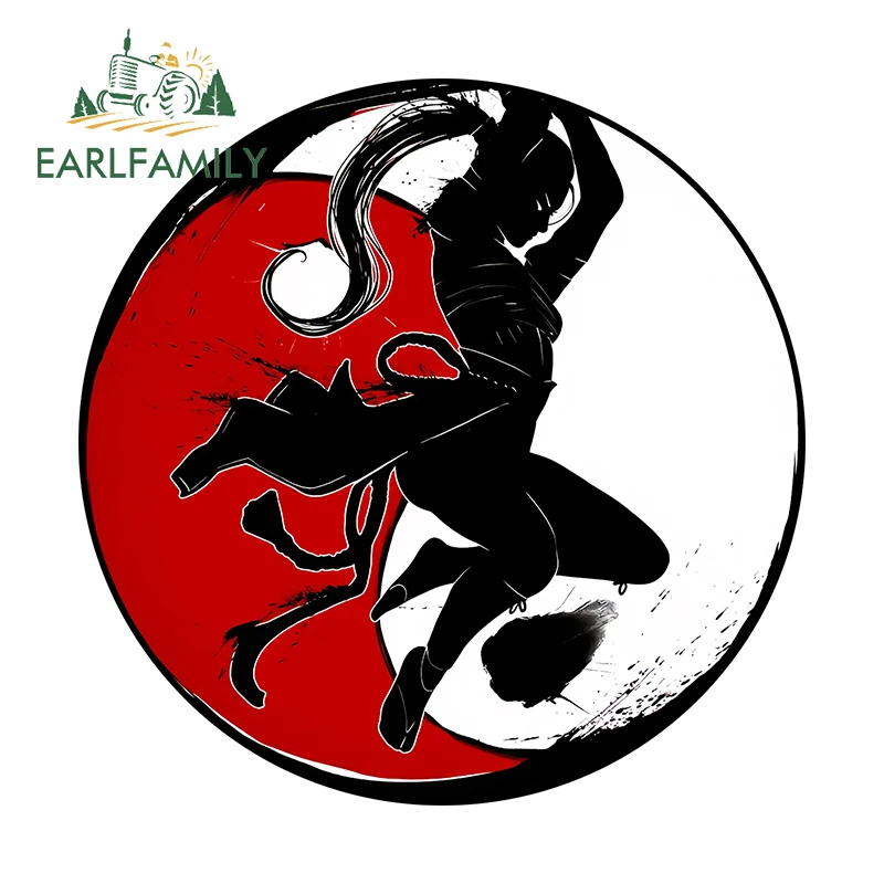 EARLFAMILY 13cm Japanese Yin and Yang Samurai Girl Car Sticker Original Ink Printing Refrigerator Decal Tumbler Laptop Car Goods