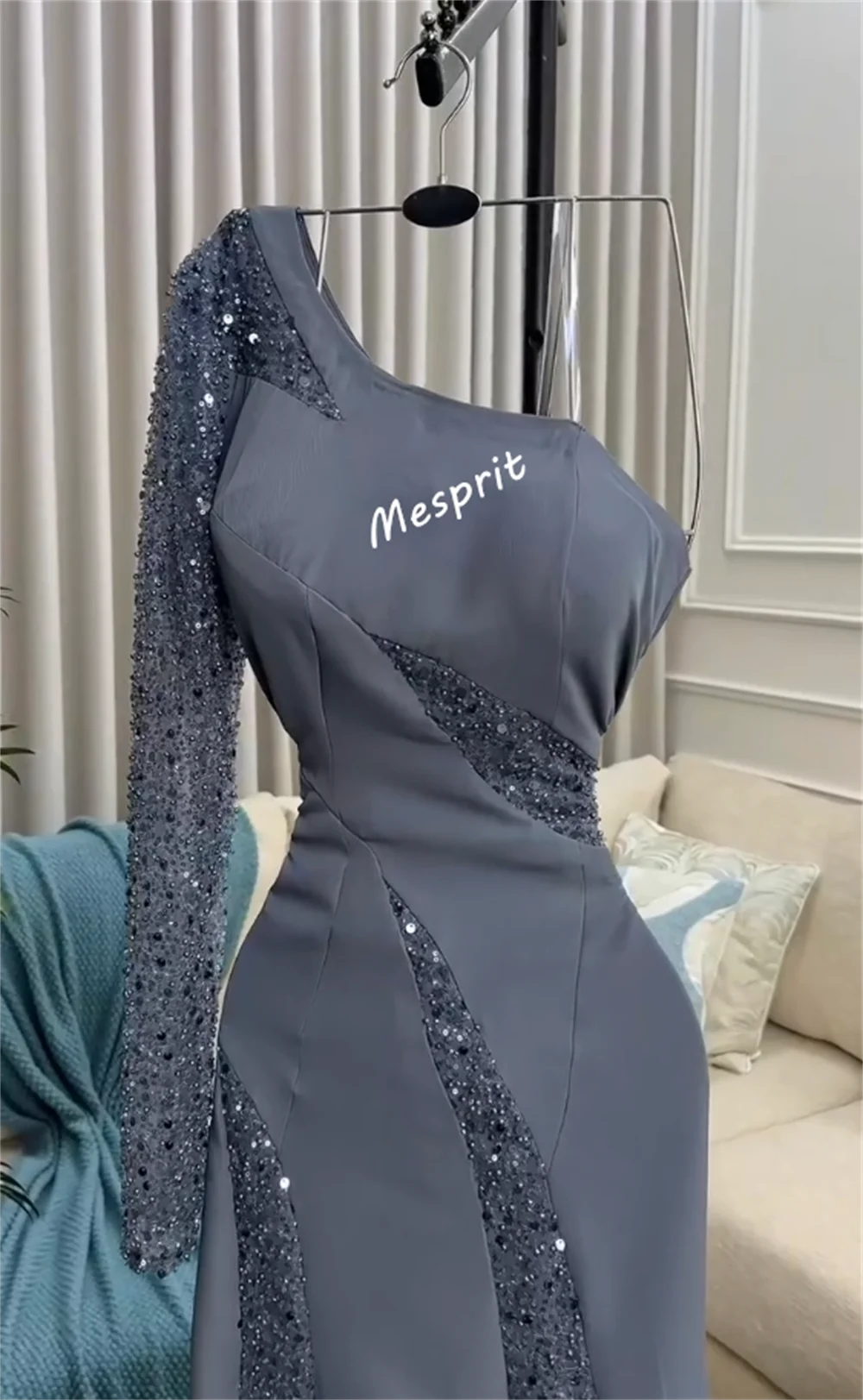 Customized Jersey Pleat SequinedCharming One-shoulder Mermaid Long Dresses Bespoke Occasion Evening Dress Elegant Party