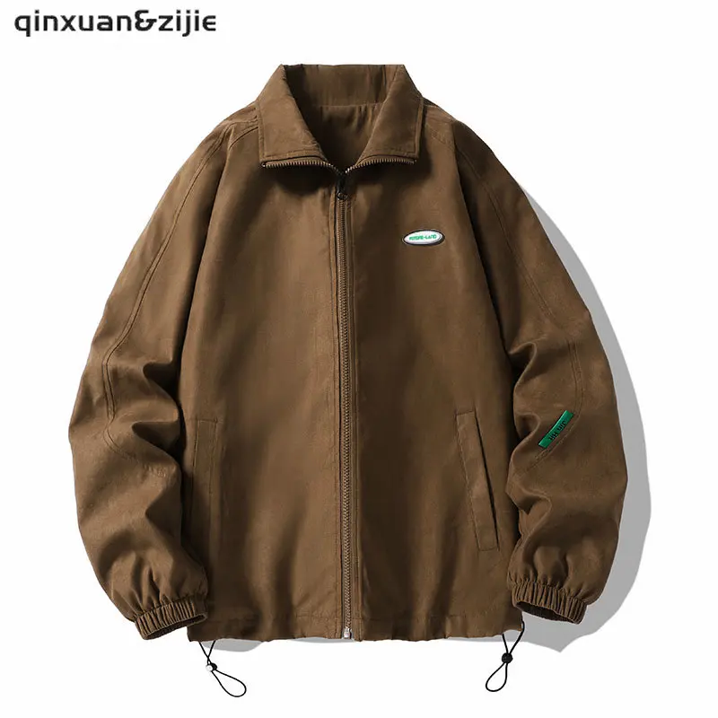 

Spring Oversize Bomber Jacket Men Vintage Baggy Coat Fashion Korean Streetwear Zip Up Outerwear Clothing Tops Male Plus Size