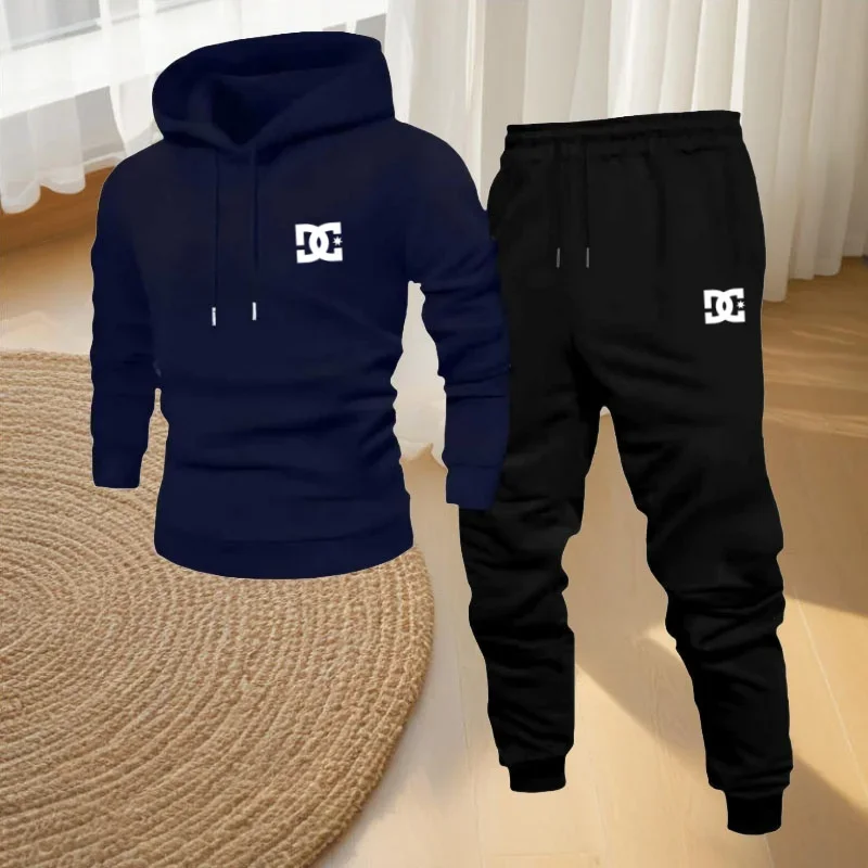 Men Autumn Winter Two Piece Jogging Sportswear Set, Hooded Pullover with Long Pants for Fitness Sports Daily Casual Wear