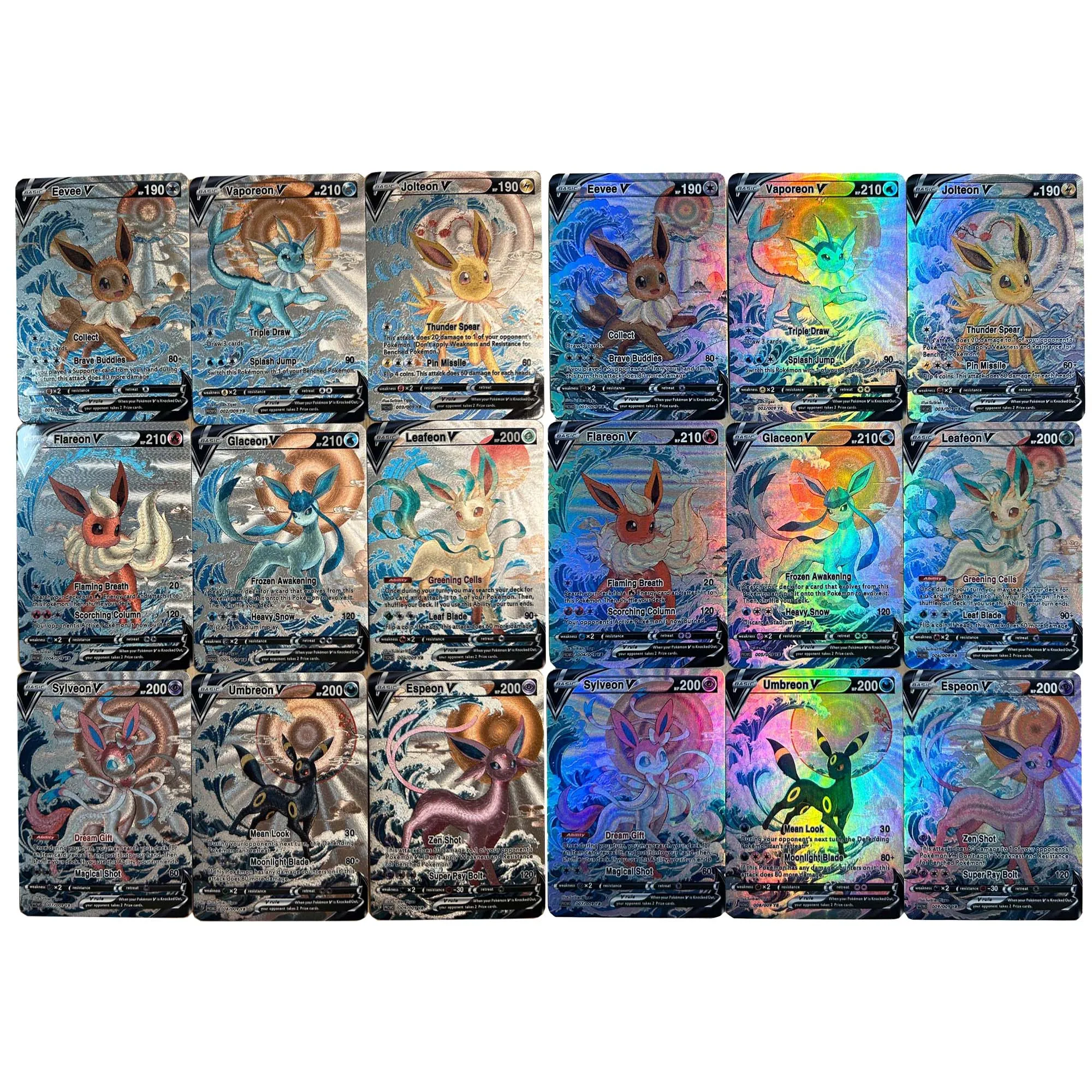 9Pcs/set Diy Self Made Eeveelution Collection Card Refraction Coarse Flash Eevees Espeons Anime Cards Gift Toys
