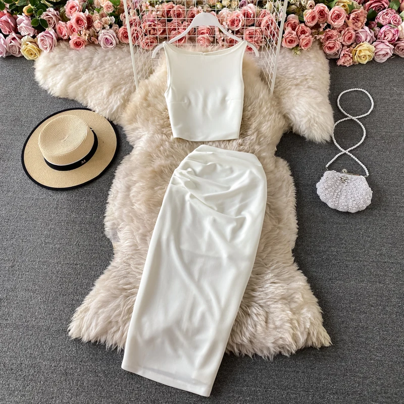 Vrouwen Zomer Pak OL Dame Elegante Sets Crop Top Hippe Rokken Outfit Vrouwelijke Zoete Hot Party Diner Banketten Elegante Sets