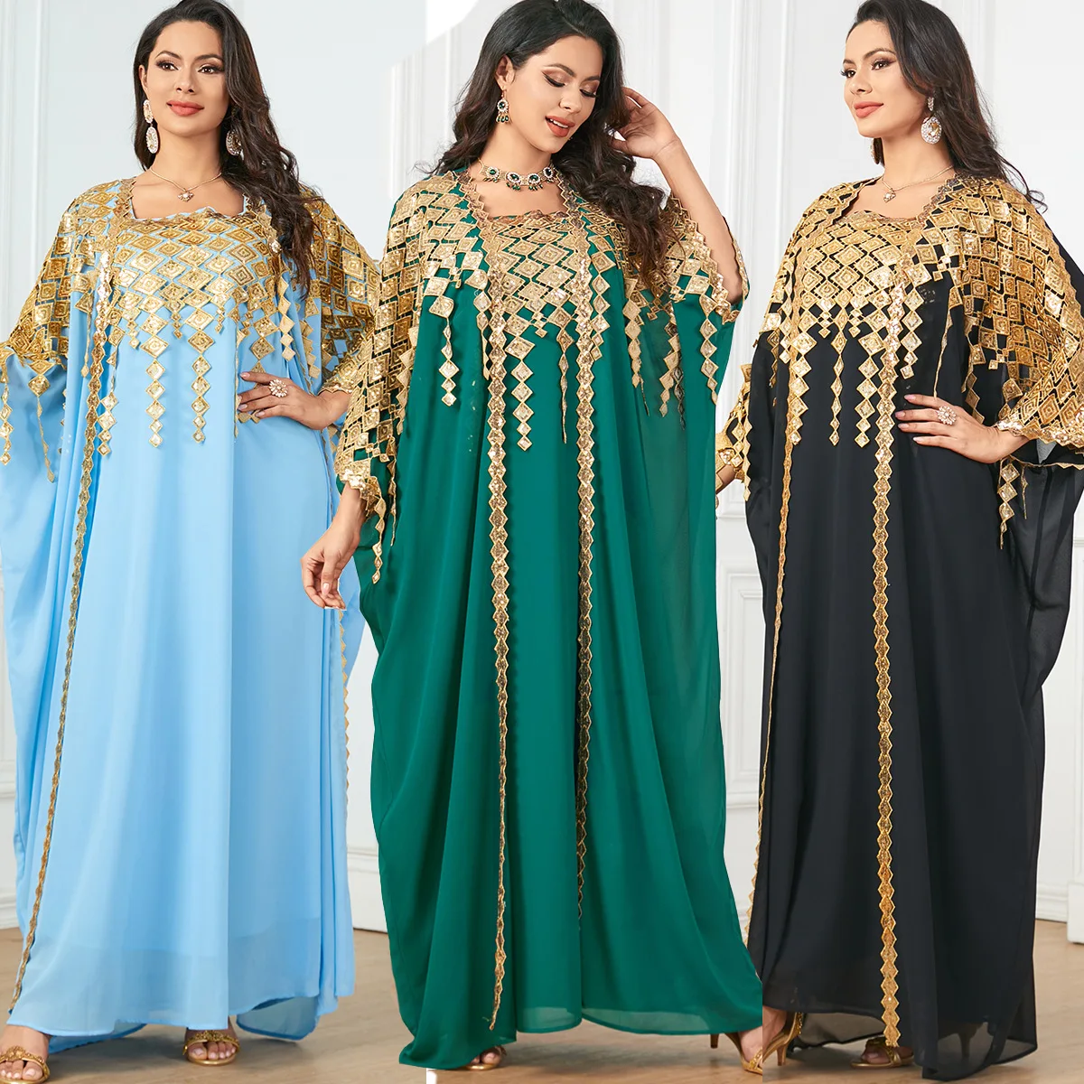 Eid Djellaba Kimono Open Abayas for Women Muslim Matching Set Dubai Kaftan Islam Jalabiya Morocco Caftan Vestidos Party Dress