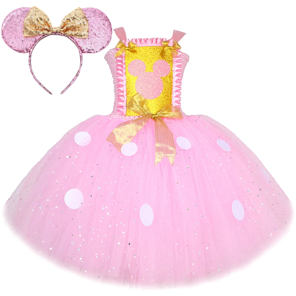 Sparkling Baby Pink Minnie Mouse Costumes for Girls Birthday Christmas Tutu Dress Kids Cartoon Outfits Children Animal Clothes