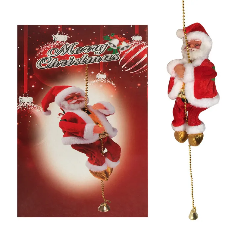 Electric Climbing Beads Santa Claus Music Doll Rope Gifts Santa Claus Climb Up The Beads Go Down Repeatedly Christmas decora