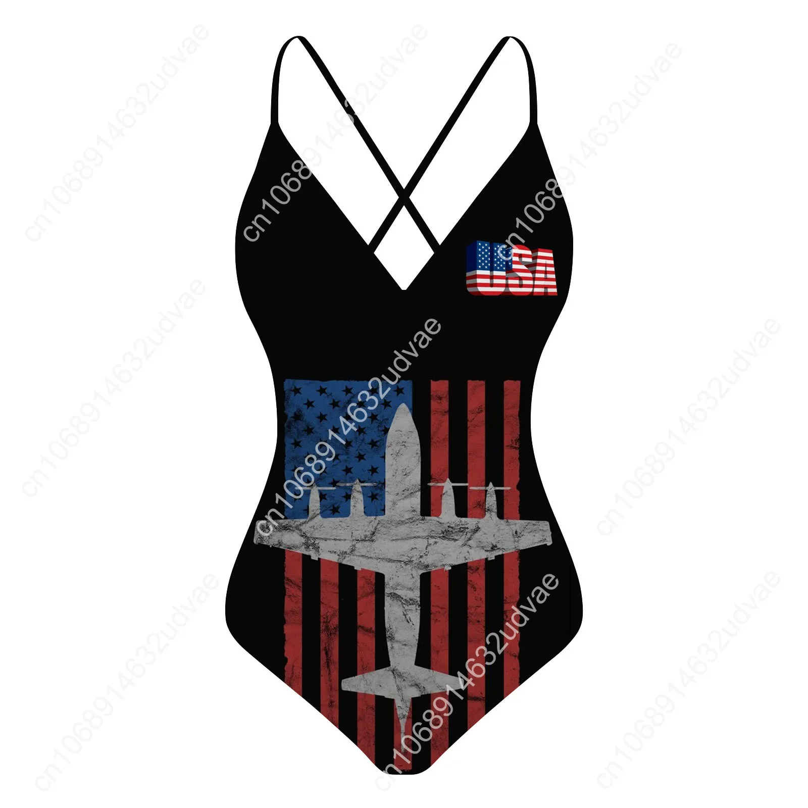 P-3 Orion Vintage Flag V-neck Halter Back Swimsuit Womens Bathing Suits Personalized Bikini Pool Party Swimwear Custom Beachwear