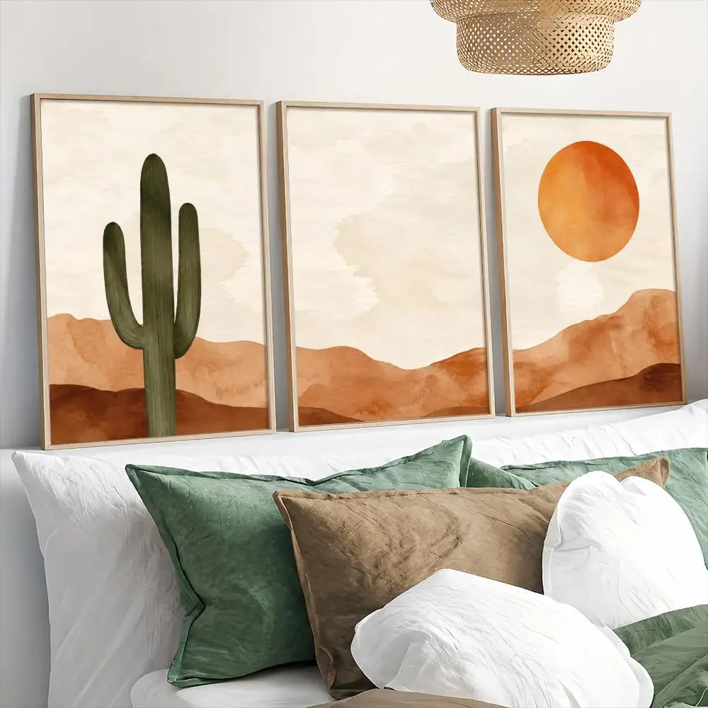 Saguaro Cactus Painting Calligraphy 3PC Canvas Poster Set Wall Art Painting for Bedroom Living Room Home Decor Gift