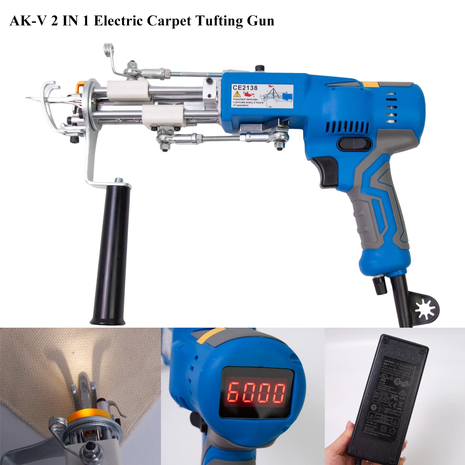 2 IN 1 Electric Carpet Tufting Gun Tufting Machine with Digital Display and Light, Tufting Kit Carpet Weaving Flocking Machine