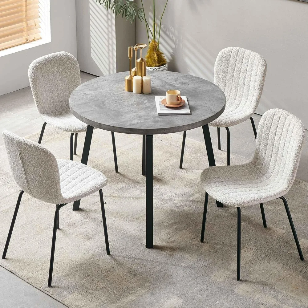 4-Person Round Dining Table Set for Small Spaces, Industrial Style 37.4 Dia Grey Engineered Wood Kitchen Table