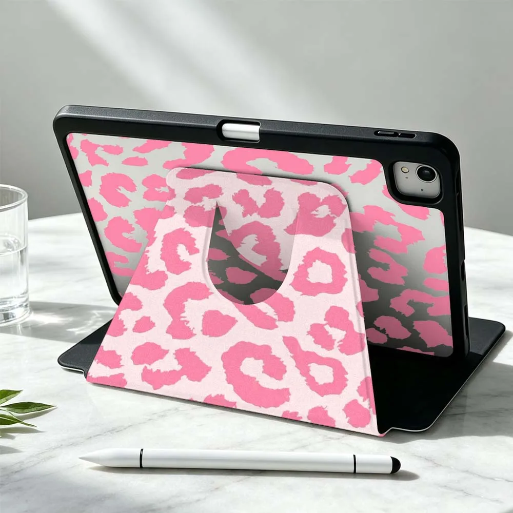 Artistic Pink Cheetah Print For iPad Pro Air mini 6 5 4 12th M5 M4 M3 M2 A16 A17Pro 360° Rotation Stylus Storage Tablet Case