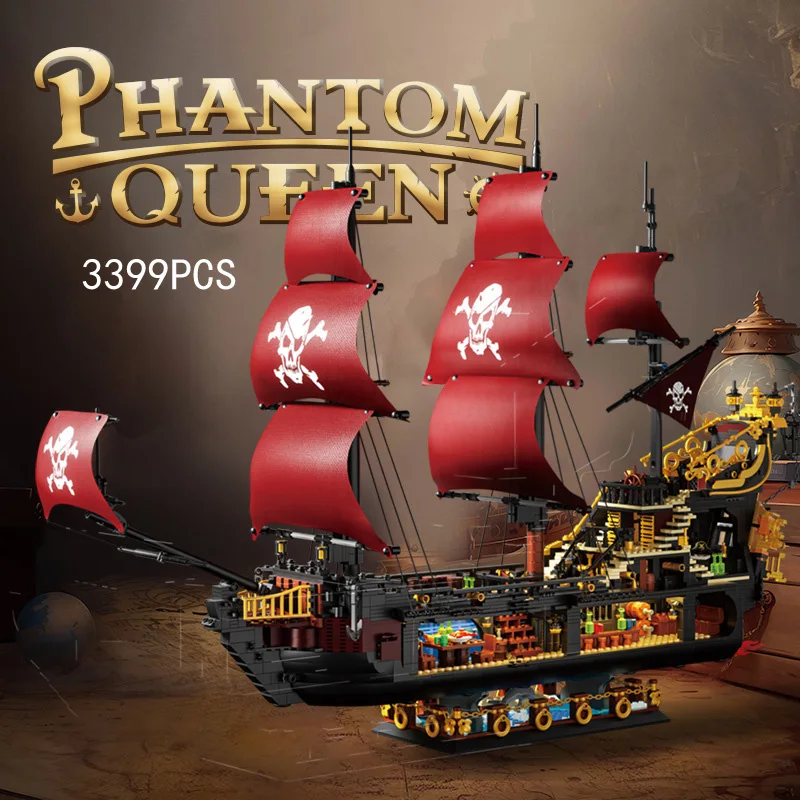 Idea Caribbean Phantom Anne Queen Ship Mini Block Vehicle  Building Bricks Model Educational Toys Collection For Boys Gift