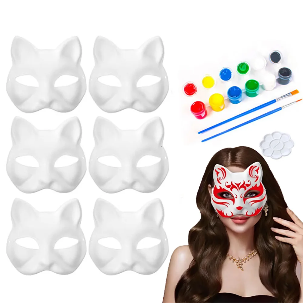 Meia Máscara Facial Japonesa com Gato e Raposa, pintados à Mão, Anime, Assassino de Demônios, Mascarada, Dia das Bruxas, Festival, Cosplay Prop, 5 PCs, 10PCs