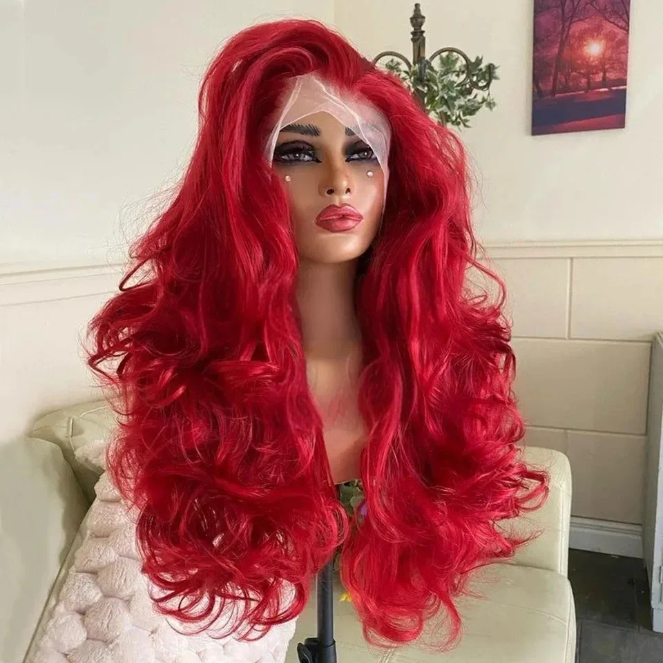 Quente vermelho/loiro/marrom peruca onda do corpo perucas frontais do laço 13x4 hd peruca do laço sintético de alta qualidade resistente ao calor cosplay para wemon