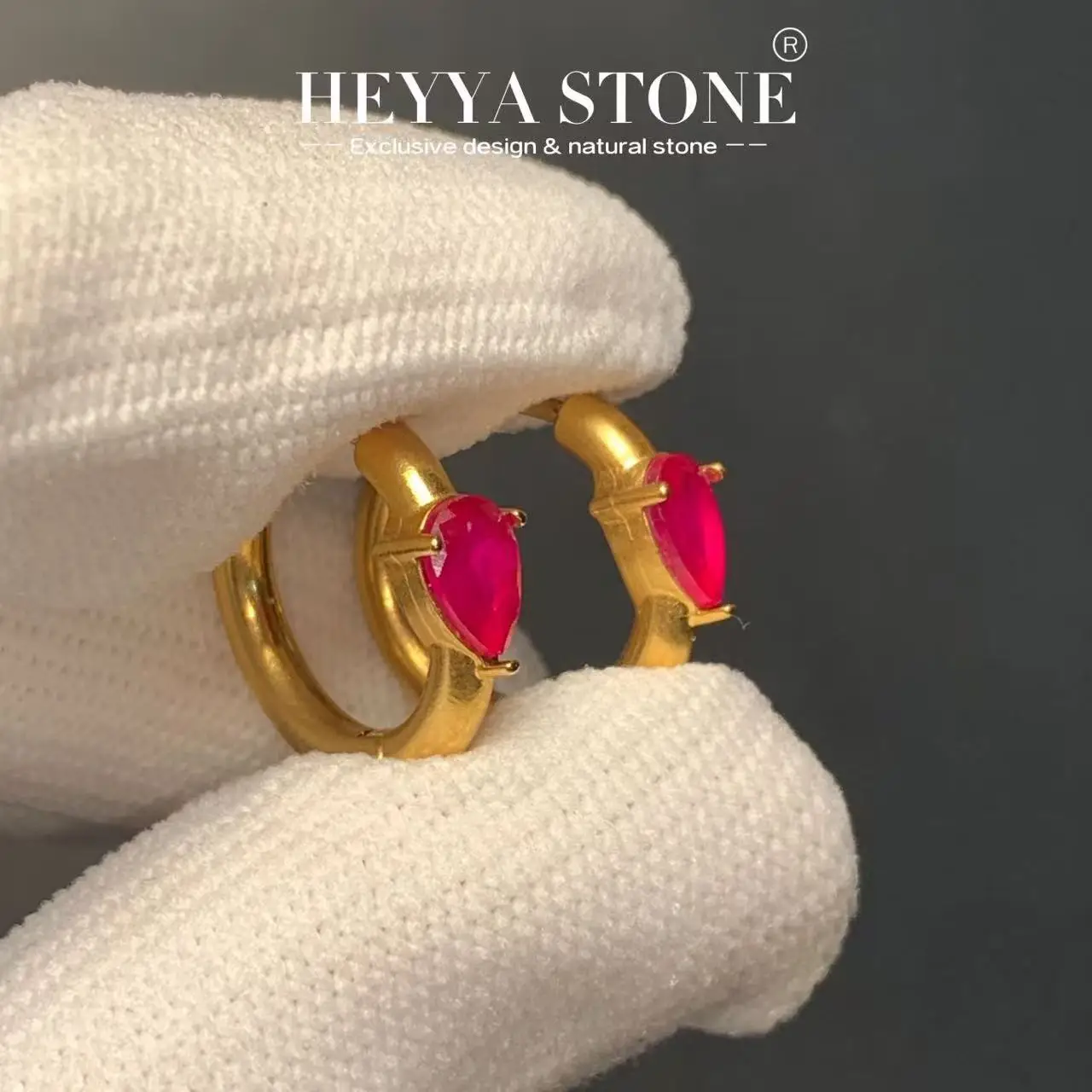 HEYYA STONE DROP Natural Ruby Hoop Earrings For Women Stainless Steel Earrings Simple Fine Jewelry Stone Gemstone Classic Style