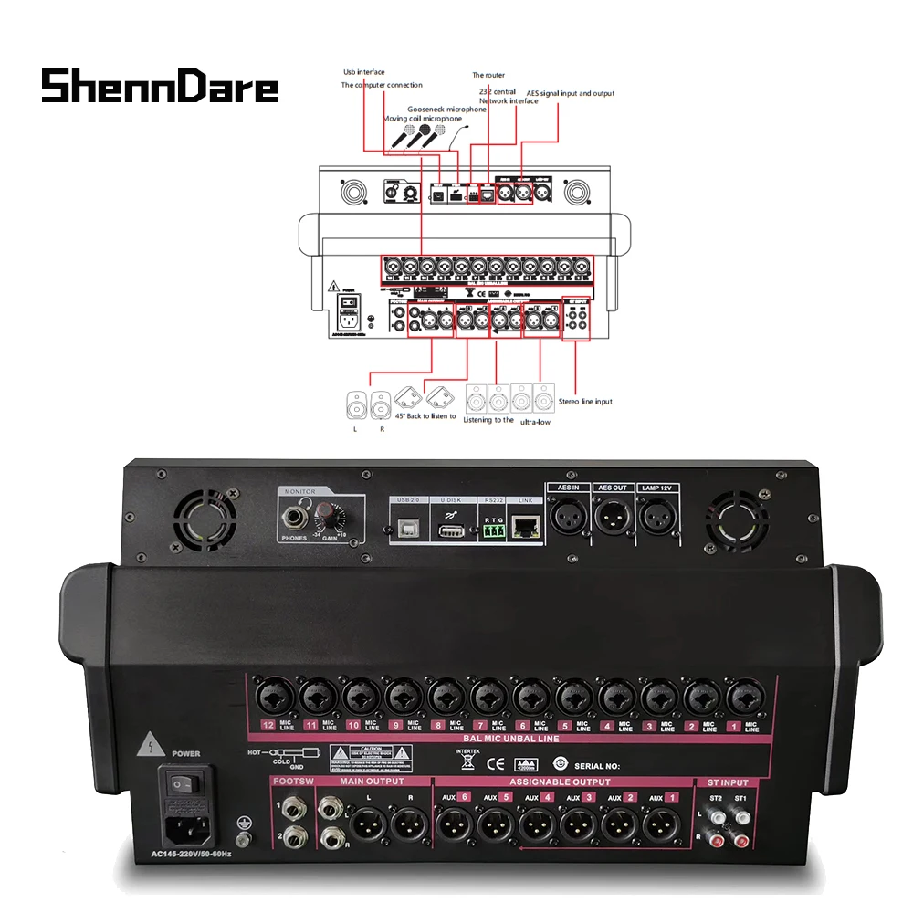 Shenndare 18-Channel Professional Digital Mixer เหมาะสำหรับ DJ Sound mixing STAGE Performance RECORDING Studio AUDIO PROCESSOR