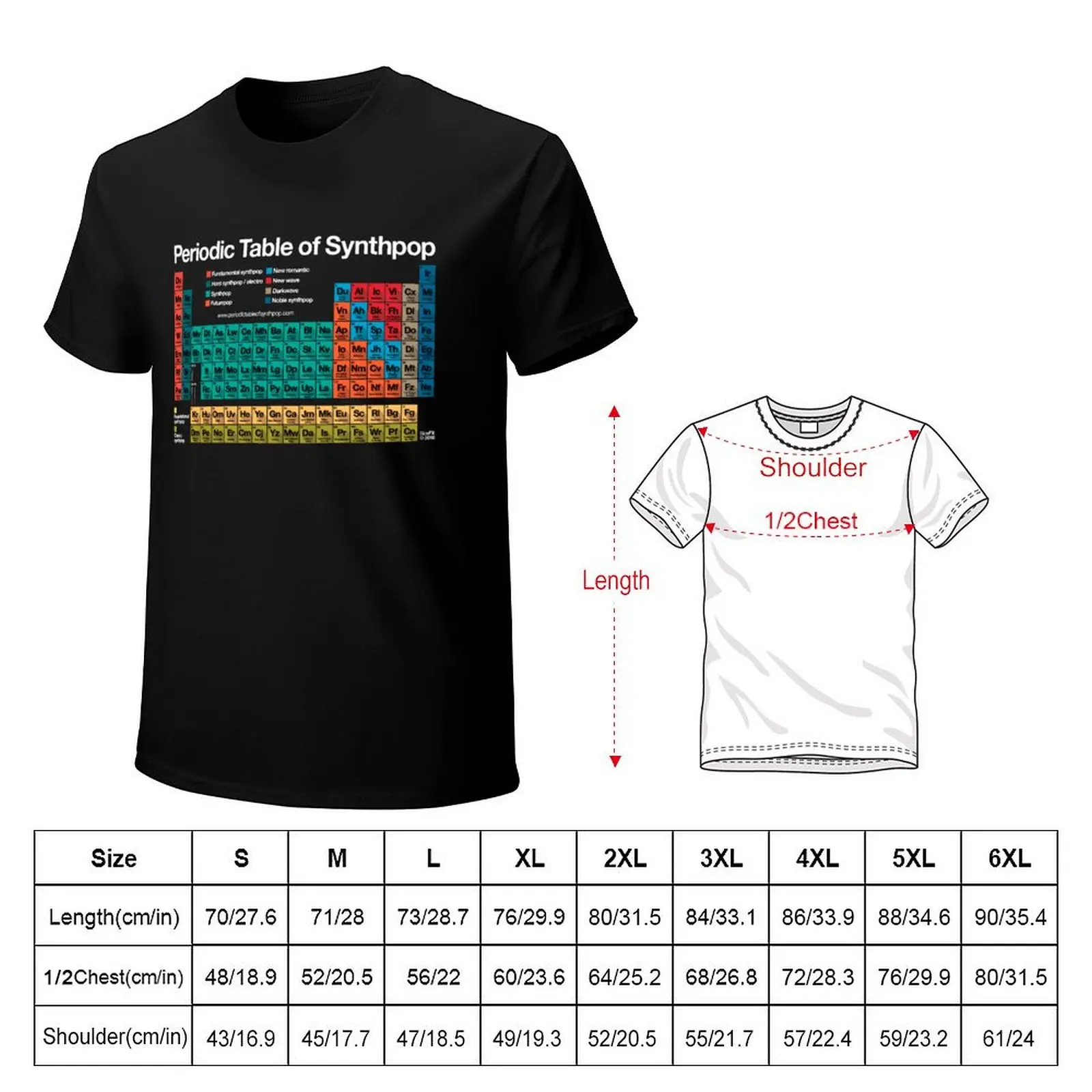 Periodic Table of Synthpop (dark background) T-Shirt Work Wear Short Sleeve T-Shirt