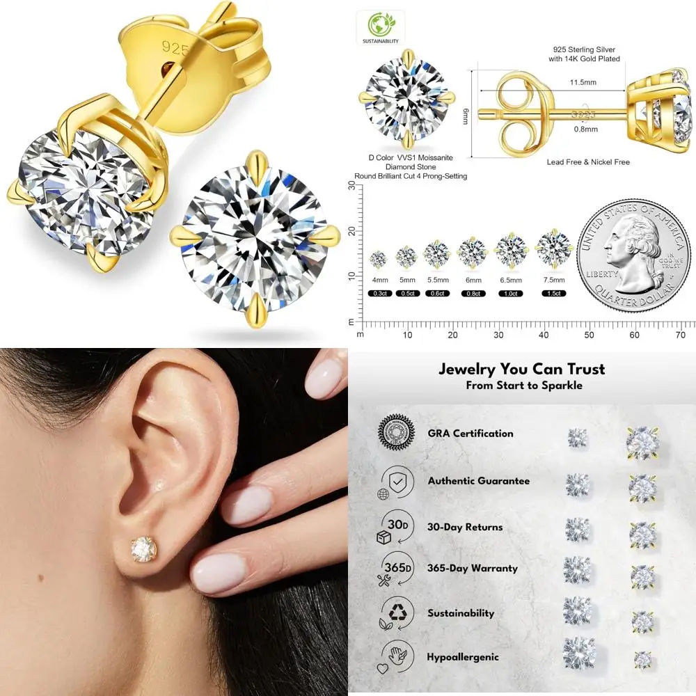 

Серьги-гвоздики с бриллиантами из муассанита, созданные в лаборатории, 0,6-3 карата, цвет D, четкость VVS1, белое золото 14 карат, женские серьги S925