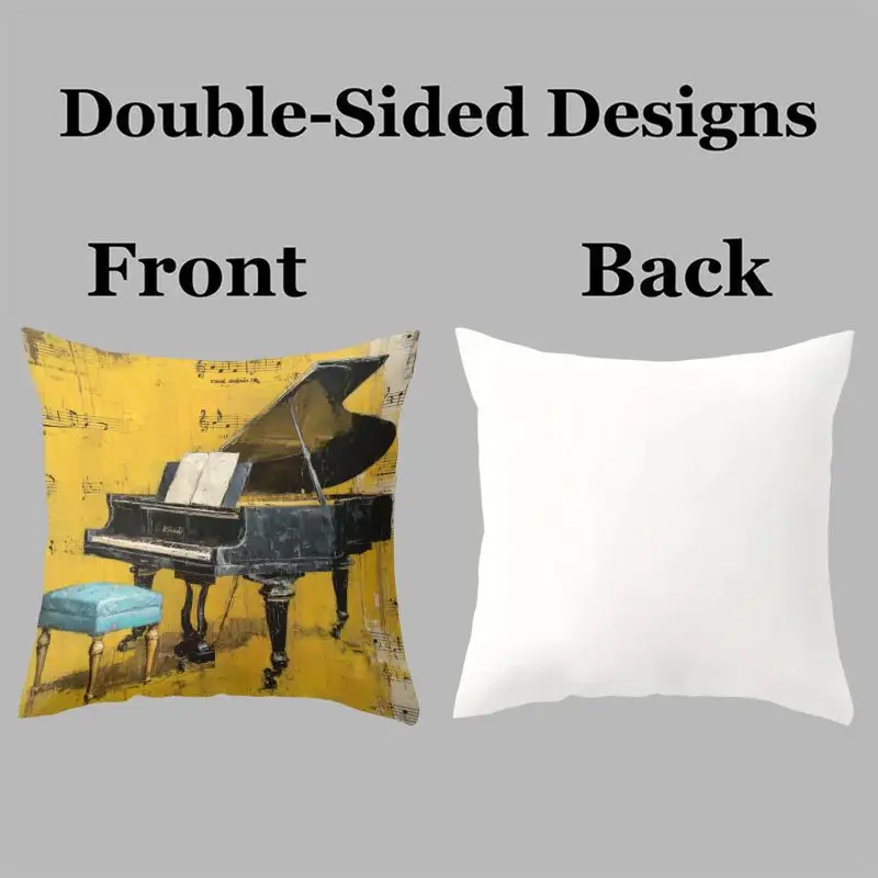 Vintage Music Art Pillowcase Cover Set for Home Decor Retro Jazz Piano Violin Guitar Classical Instrument Print Throw Cushion