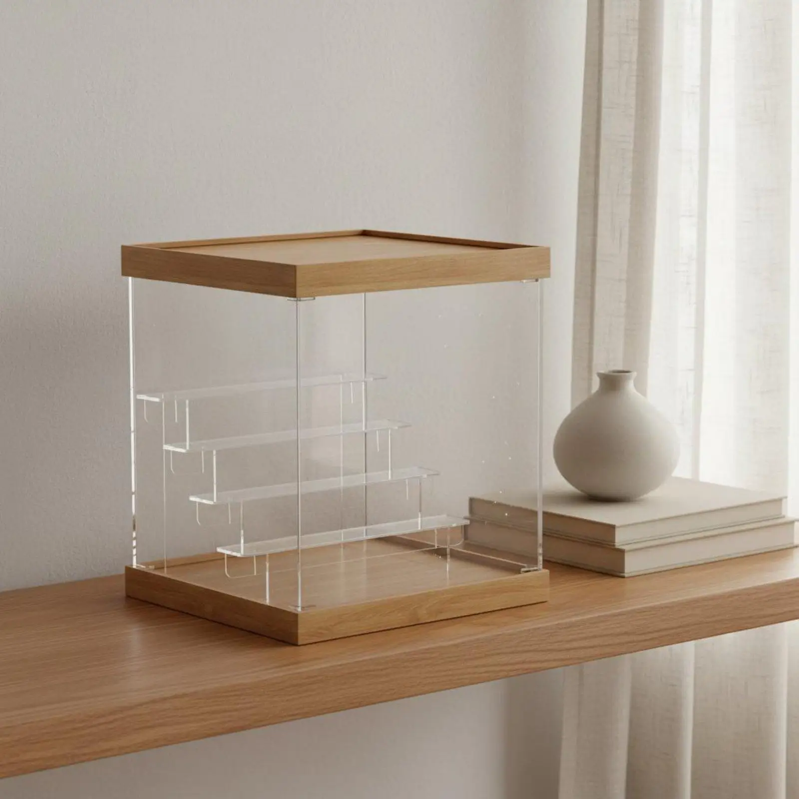 Display Stand Dustproof Multi-Tier Display Cabinet Movable Wheels for Collector