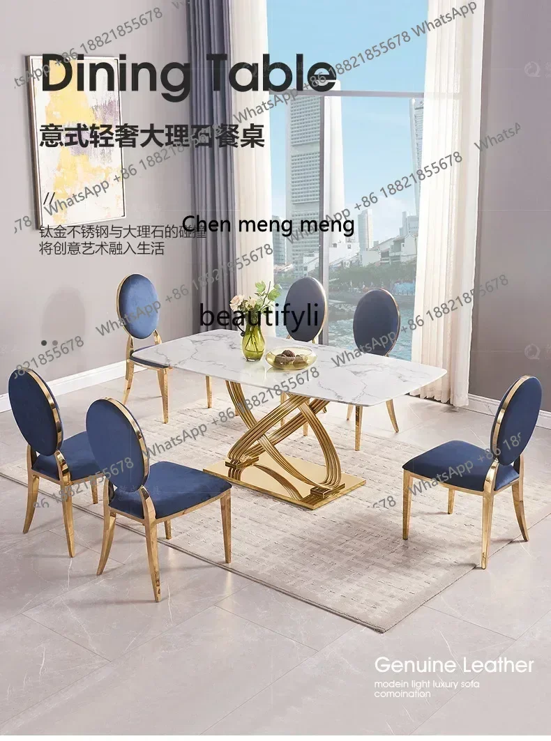 

XZMarble dining table light luxury household high-end small apartment metal dining table round dining table and chair combinatio