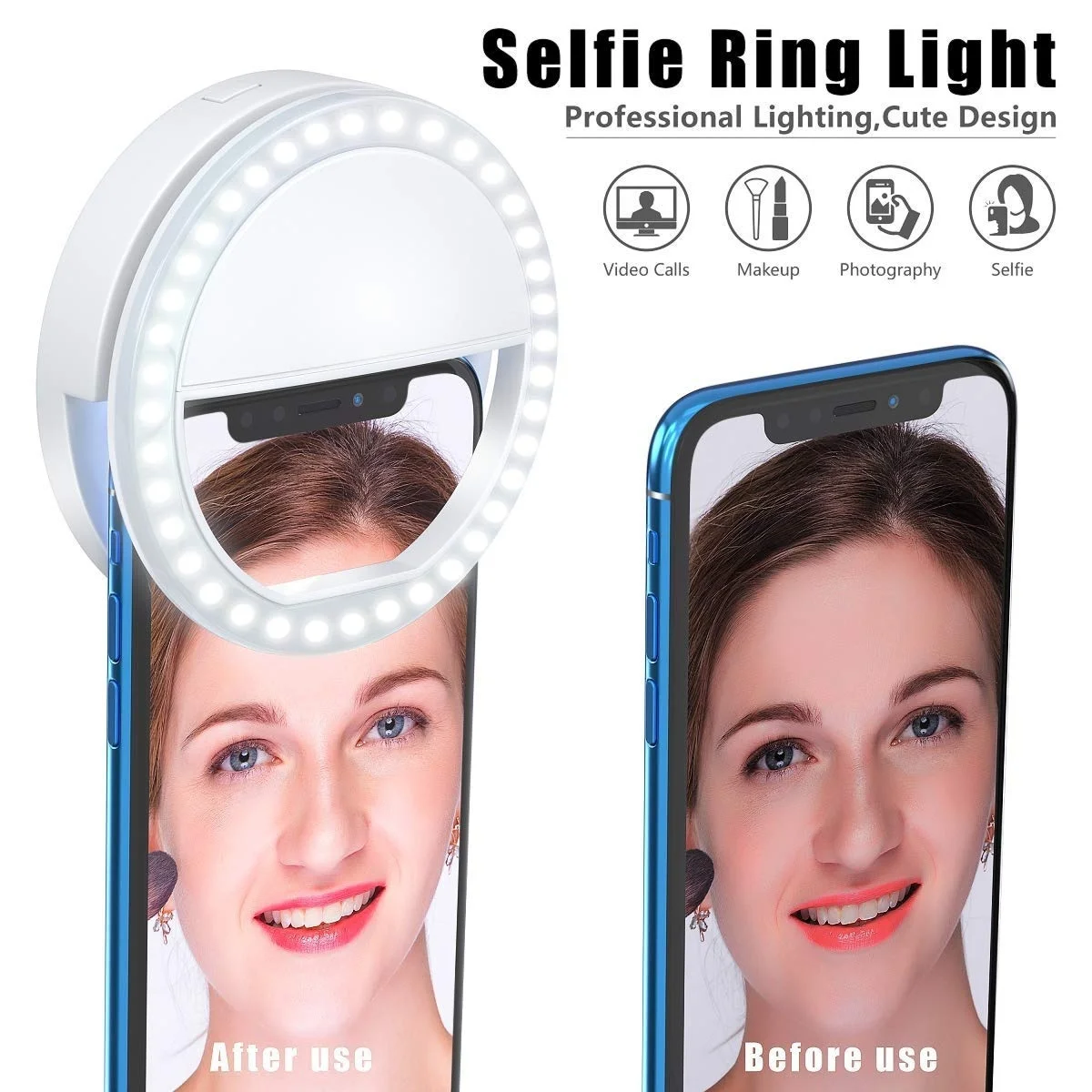 

USB Rechargeable Selfie Light Ring Circle Clip-on Selfie Fill with 28 Led Bubbles Portable Phone Smart Pads Makeup Mirrors
