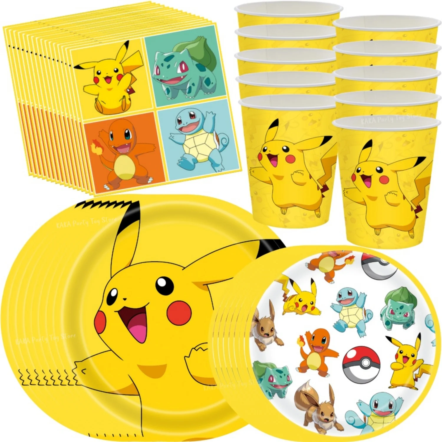 لوازم حفلات أعياد الميلاد من بوكيمون - مجموعة أدوات مائدة بيكاتشو، أطباق ورقية، أكواب مناديل، ديكورات حفلات الأطفال #1
