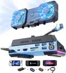 13-in-1 Docking Station for Steam Deck OLED&ROG Ally X&Legion Go, Dismantling Dual Cool Fans Fan, 4K@60Hz, 100W Charging Port