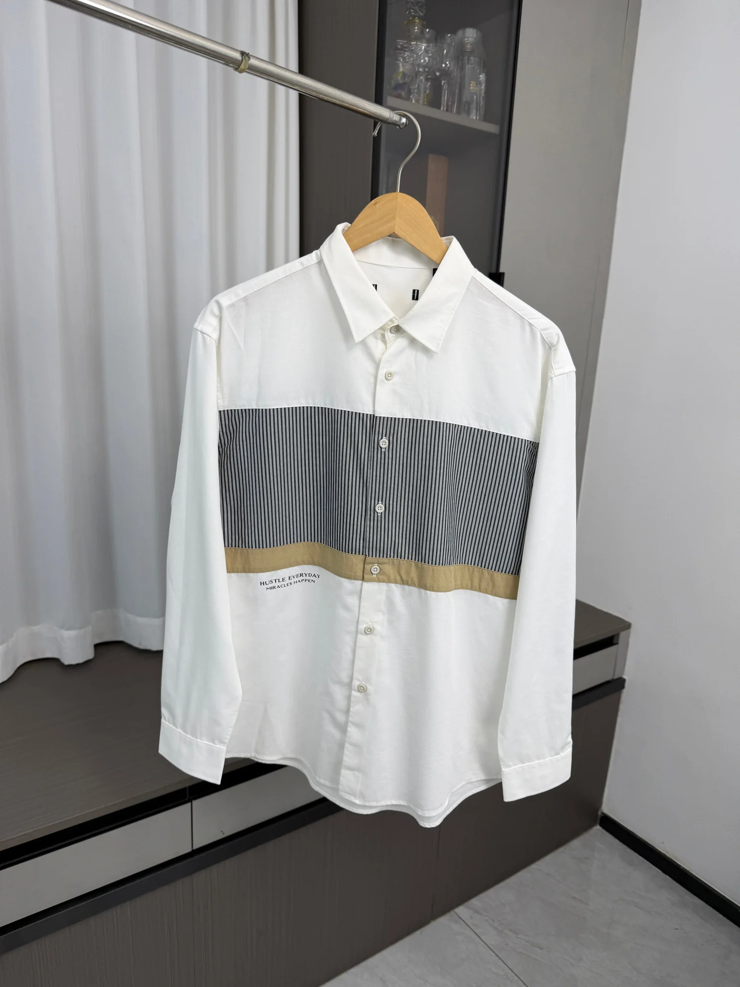 Lcellose Blend Long Sleeve Comfortable Casual Shirt Men's Spring Fashionable Striped Color Block Collar Leisure Fashion Shirt