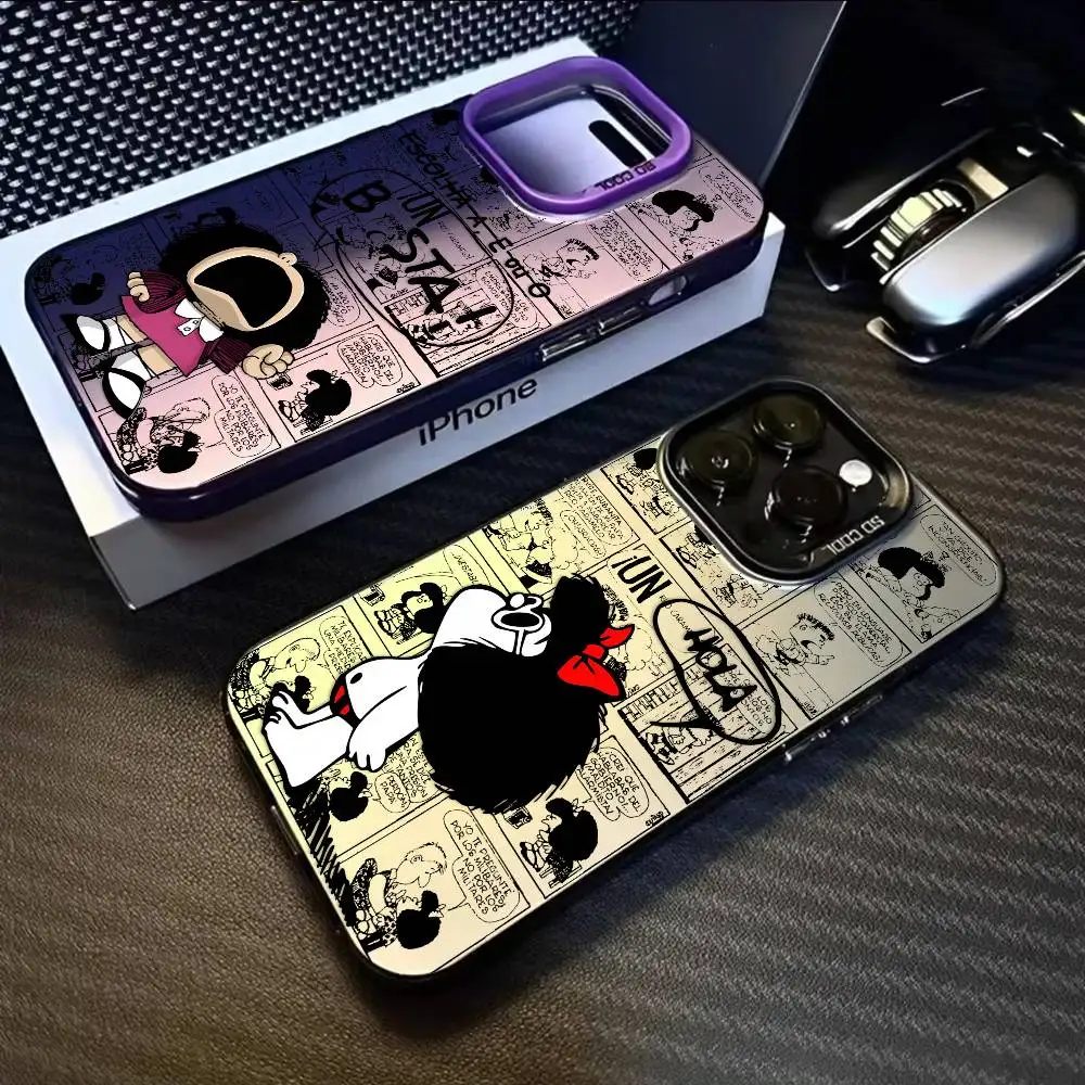 

Cute M-mafalda Girls Phone Case For IPhone 16 15 14 13 12 11 Pro Max Black Matte Multicolor Laser Metallic Aurora Funda