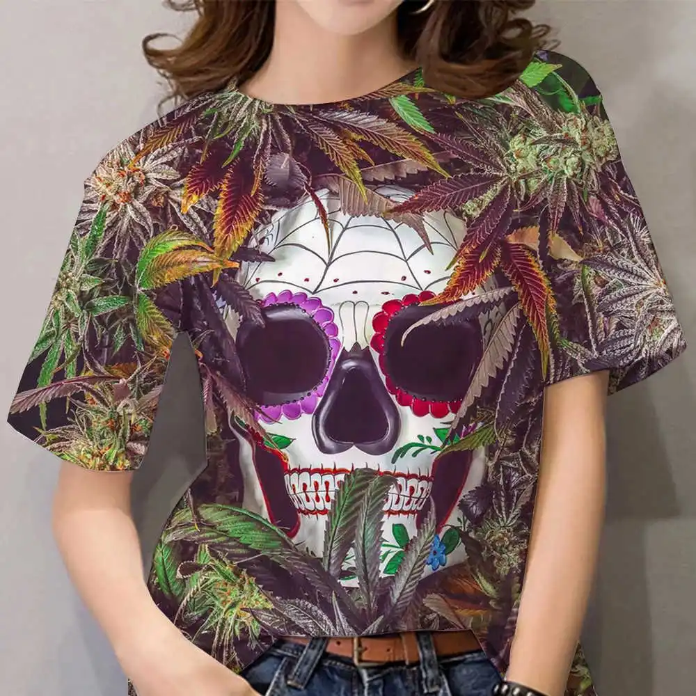 Women\'s Skull 3D Printed Retro T-Shirt Fashion Street Hip Hop Style Crew Neck Top Summer Punk Summer Oversized Short Sleeve T-Sh