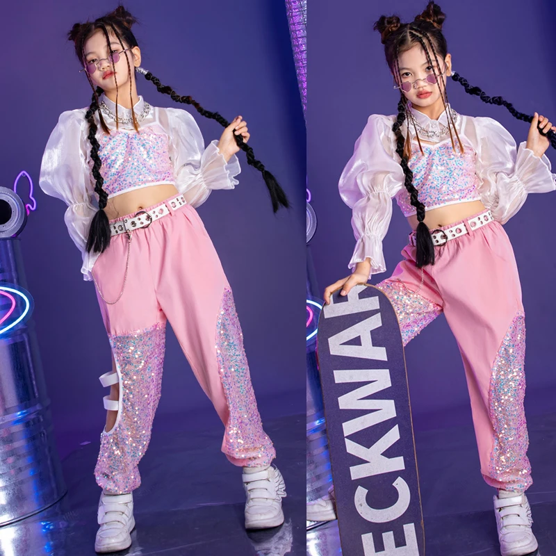 

Fashion Children'S Sequins Jazz Dance Clothes K-pop Clothes Girls' Hip Hop Dance Costumes Girls Stage Catwalk Outfit XS7125