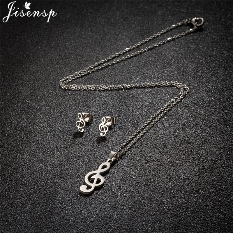 Fashion Musical Note Pendant Necklace for Women Tiny Music Stud Earrings Girls Birthday Gift Stainless Steel Jewelry Sets Brinco