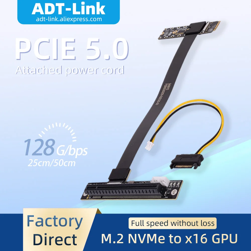 

ADT-Link M.2 NVMe to PCIe 5.0 X16 Gen 5, переходной кабель FFC Гибкая плата M2 NGFF Перемычка для расширения PCI Express Egpu