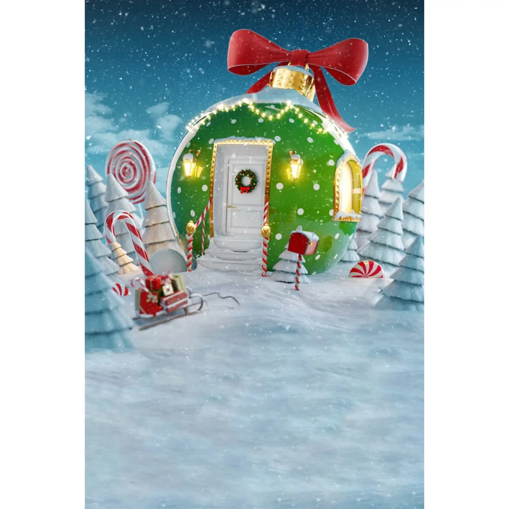 Fondos de fotografía de Casa de bolas de Navidad, bosque de nieve, fiesta de año nuevo de bebé personalizada, decoración del hogar, estudio, fotomatón