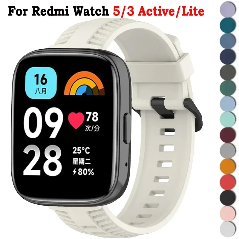 Silicone Strap for Xiaomi Redmi Watch 3 Active/Lite Band Sport Wristband for Redmi Watch 5 Active 22mm Band Bracelet Accessories