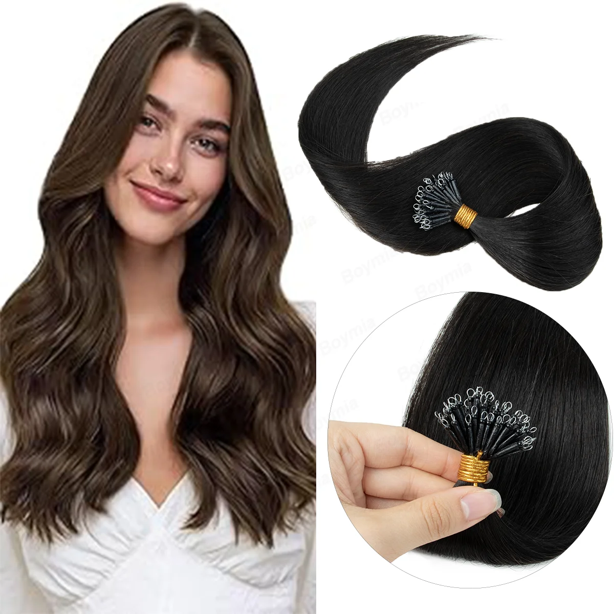 

Remy Straight Human Hair Extensions Nano Ring Micro Beads Machine Nano Tip 50strands pack 30G pack