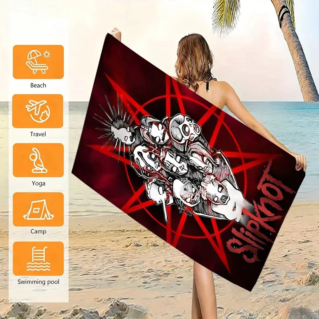 1pc Toalha de Praia S-Slipknot Band All Members Mask, Microfibra Macia de Secagem Rápida, Toalha de Banho Heavy Metal Rock para Fãs, Natação e Atividades ao Ar Livre